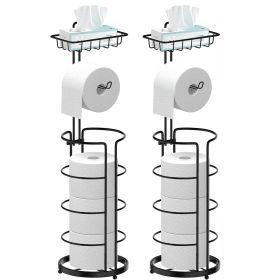 2 Pack Toilet Paper Holder, Free Standing Toilet Roll Holder No Drilling, Bathroom Toilet Paper Stand with ShelfOrganizers and Storage,Upgraded