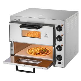VEVOR Commercial Pizza Oven Countertop, 16-Inch Double Deck Layers, Stainless Steel Electric Pizza Oven with Stone and Handle