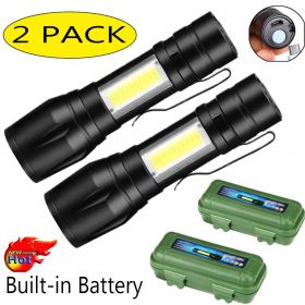 LED Telescopic Flashlight Military Torch USB Rechargeable Pen Light For Camping (Option: 2Packs)