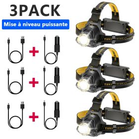 LED Headlamp Rechargeable Head Torch Zoom Headlight Lamp Powerful Flashlight Fishling Driving Camping Light With 3 Modes Work Light (Option: 3PACK)