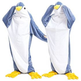 Wearable Penguin Blanket Hoodie Sleeping Bags for Adults (Color: Blue, size: S)