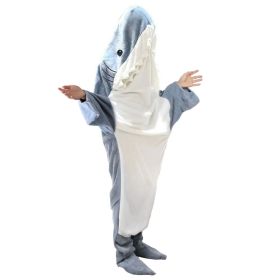 Wearable Shark Sleeping Bag Shark Onesie X-XXL Size Soft Comfortable Flannel Blanket With Zipper Suitable For Adult Children Height 4.2FT to 5.5F (size: 170CM)