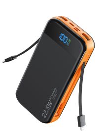 Portable Power Bank 32000mAh, with USB-C,Lightning Built in Cables Phone Power Bank Charger,PD Fast Charging Power Bank for Mobile (Color: Orange)