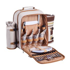 Outdoor Camping Picnic Backpack Bag with Tableware for 4 Person (Color: Beige, Type: Picnic Backpacks)