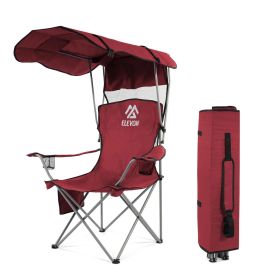 Oversized Camping Chair with Canopy Heavy Duty Folding Outdoor Chair with Armrest Cup Holder and Carry Bag Portable Camp Chair for Beach Fishing (Color: Wine Red)